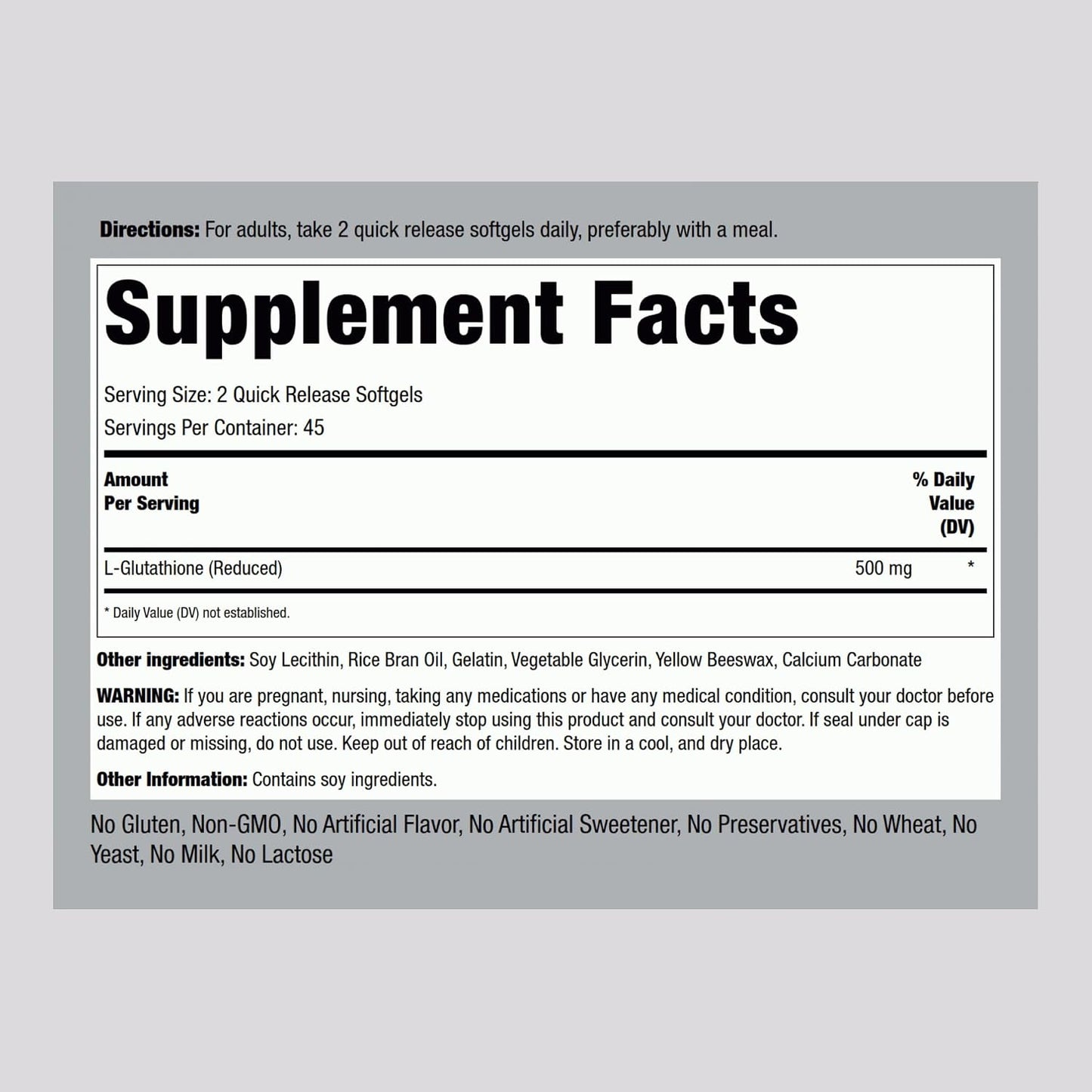 Piping Rock Liposomal Glutathione Food Supplement | 500mg | 90 Soft gel capsules | Reduced Form | Non-GM, Gluten-free - görsel 2