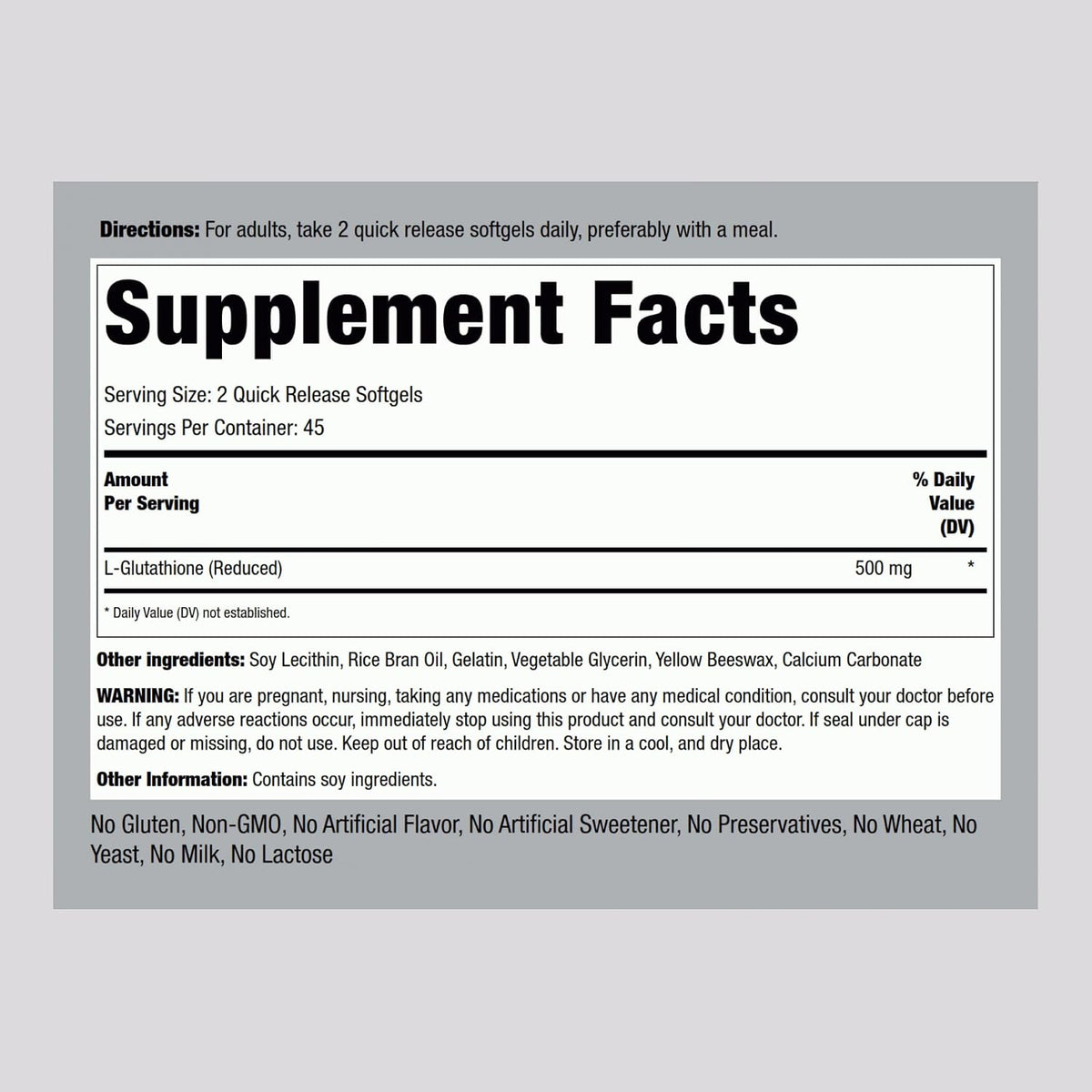 Piping Rock Liposomal Glutathione Food Supplement | 500mg | 90 Soft gel capsules | Reduced Form | Non-GM, Gluten-free - görsel 2