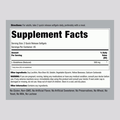 Piping Rock Liposomal Glutathione Food Supplement | 500mg | 90 Soft gel capsules | Reduced Form | Non-GM, Gluten-free