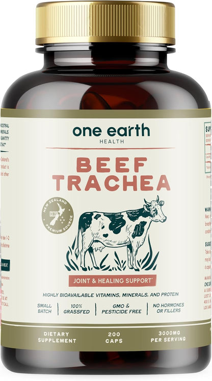 Grass Fed Beef Trachea - New Zealand Sourced, 3000mg (200 Capsules)
