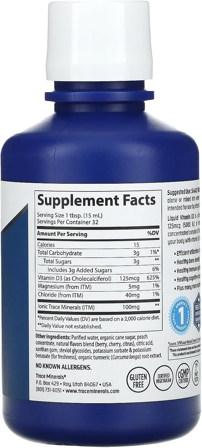 Trace Minerals Research Liquid Vitamin D3 with ConcenTrace - 5000 IU - 473 ml - görsel 2