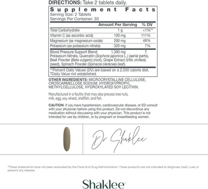 Shaklee Blood Pressure Support - Promotes Healthy Circulation and Vascular Wellness - 60 Tablets