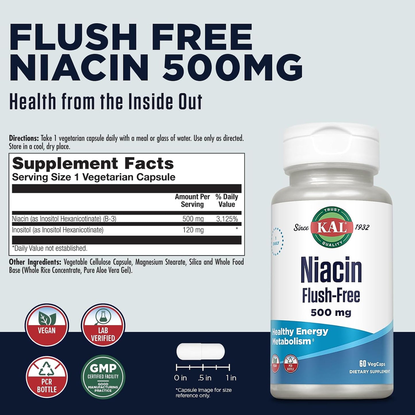KAL Niacin 500mg Flush Free – Vitamin B3 Supplement - görsel 2