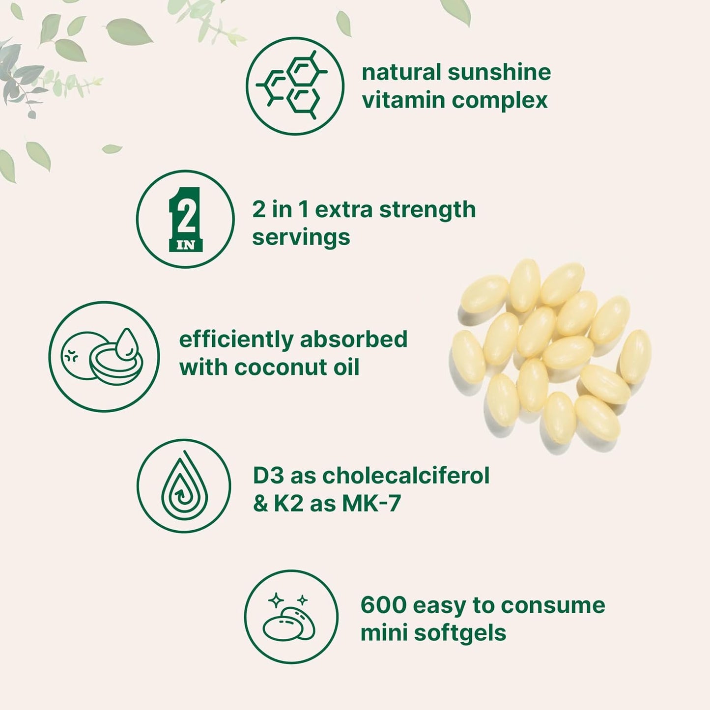 Micro Ingredients Vitamin D3 10,000 IU + K2 MK-7 200 mcg, 600 Soft gel capsules with Virgin Coconut Oil (Pack of 2) - görsel 4