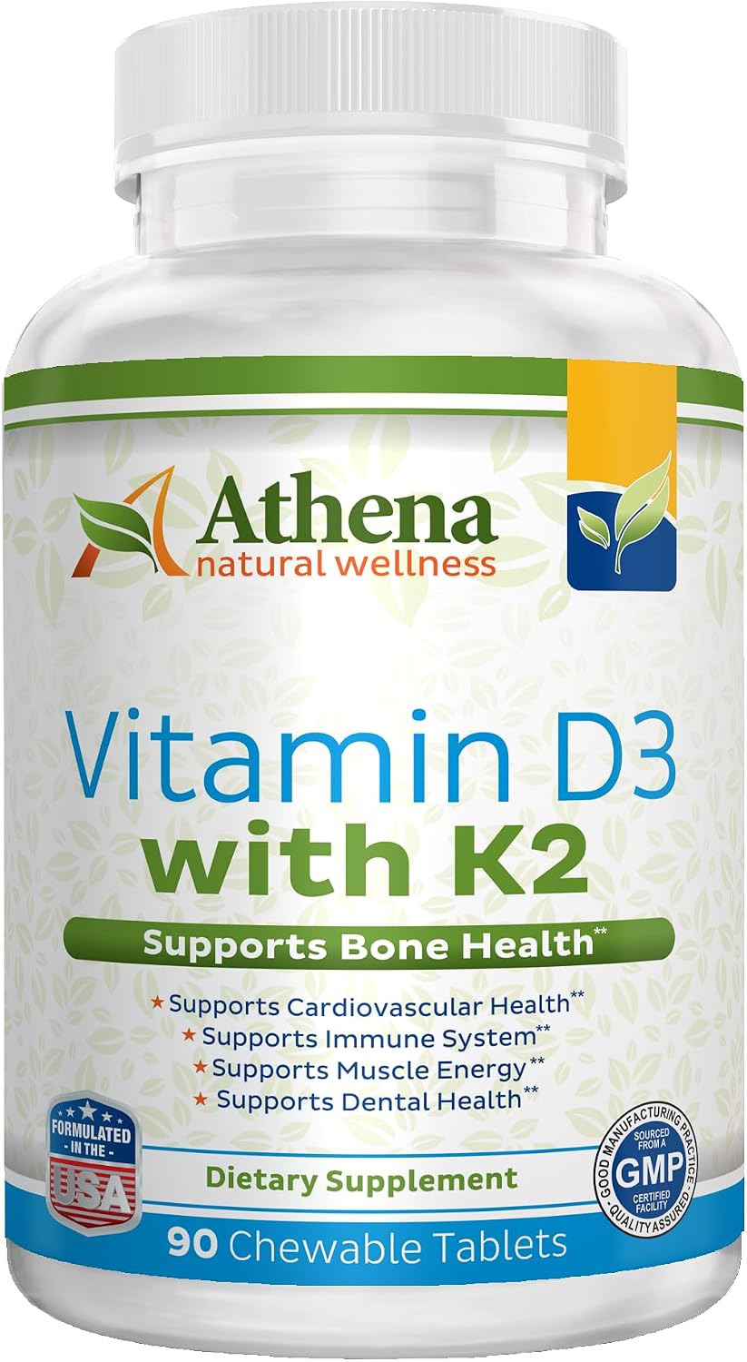 Athena Vitamin D3 2000IU with K2 (MK-7) - 90 Chewable Tablets - görsel 1