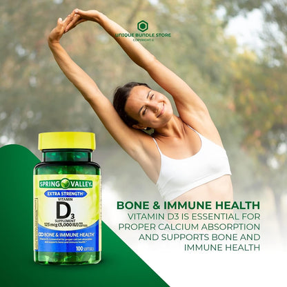 Vitamin D3 5000 IU (125 µg) – 100 Softgels, Pack of 2