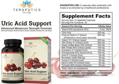 Uric Acid Support Formula | Advanced Uric Acid Cleanse & Kidney Support Supplement - Includes Tart Cherry Concentrate, Celery Seed Extract + 12 More High Potency Ingredients, 60 Vegetable Capsules