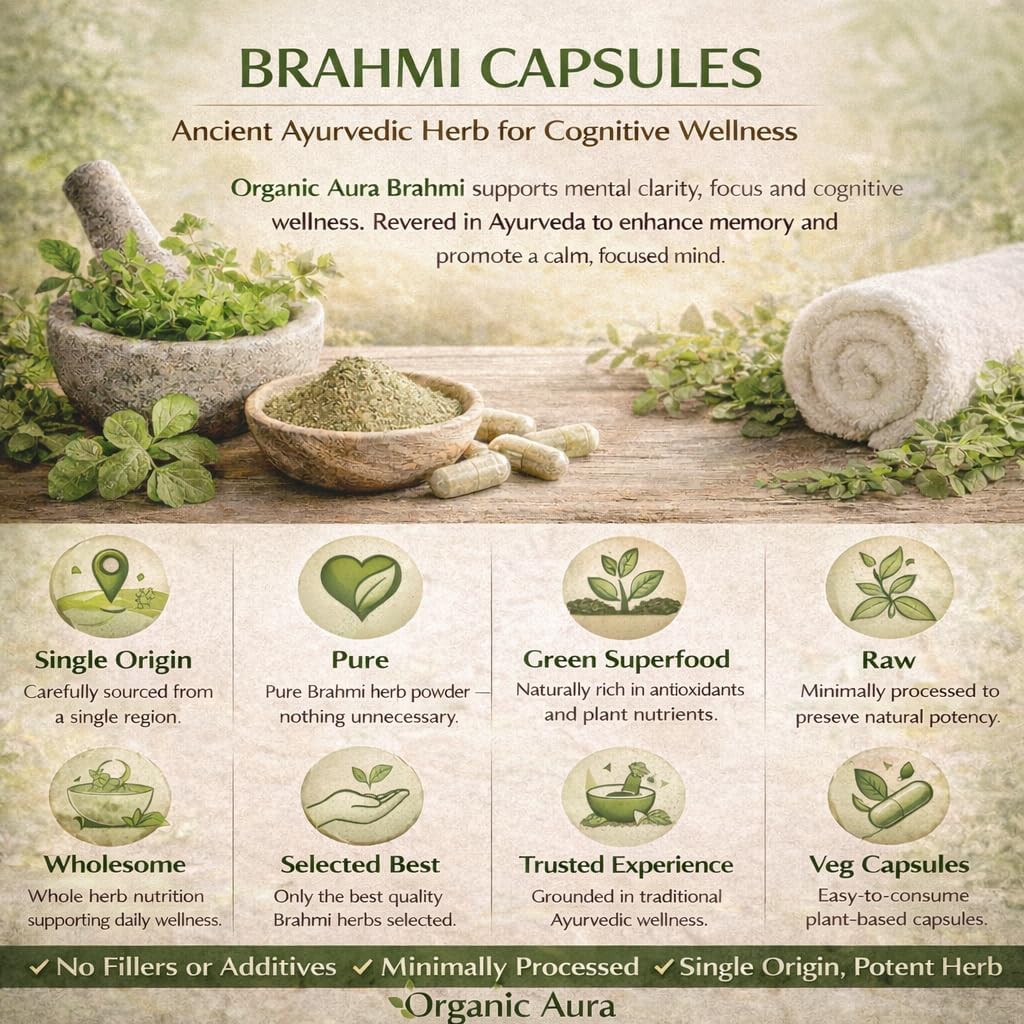 Organic Aura Brahmi Capsules (120 Capsules) - Whole Green Superfood, Non-GM, Gluten-free – Image 6