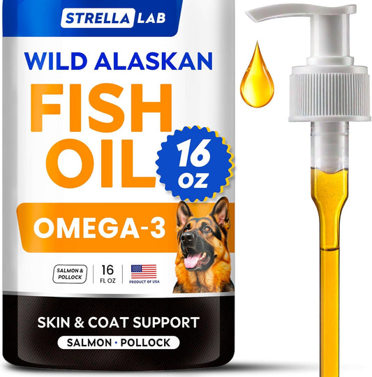 STRELLALAB Fish Oil for Dogs & Cats - Natural Omega-3 Supplement - Liquid for Skin, Coat and Joint Support - 473 ml
