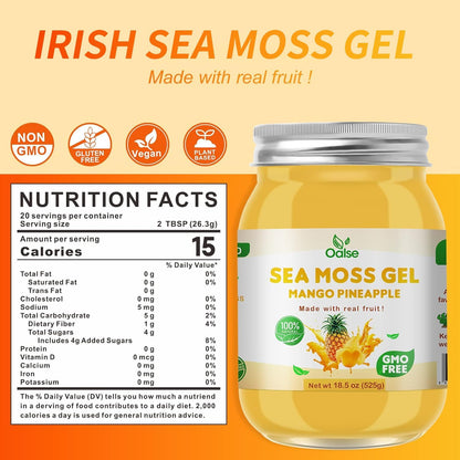 OALSE Sea Moss Gel - 524g Mango Pineapple Flavour Sea Moss Gel Raw Nutritious Rich in 102 Vitamins and Minerals, Proteins and Vitamins, Vegan-Friendly