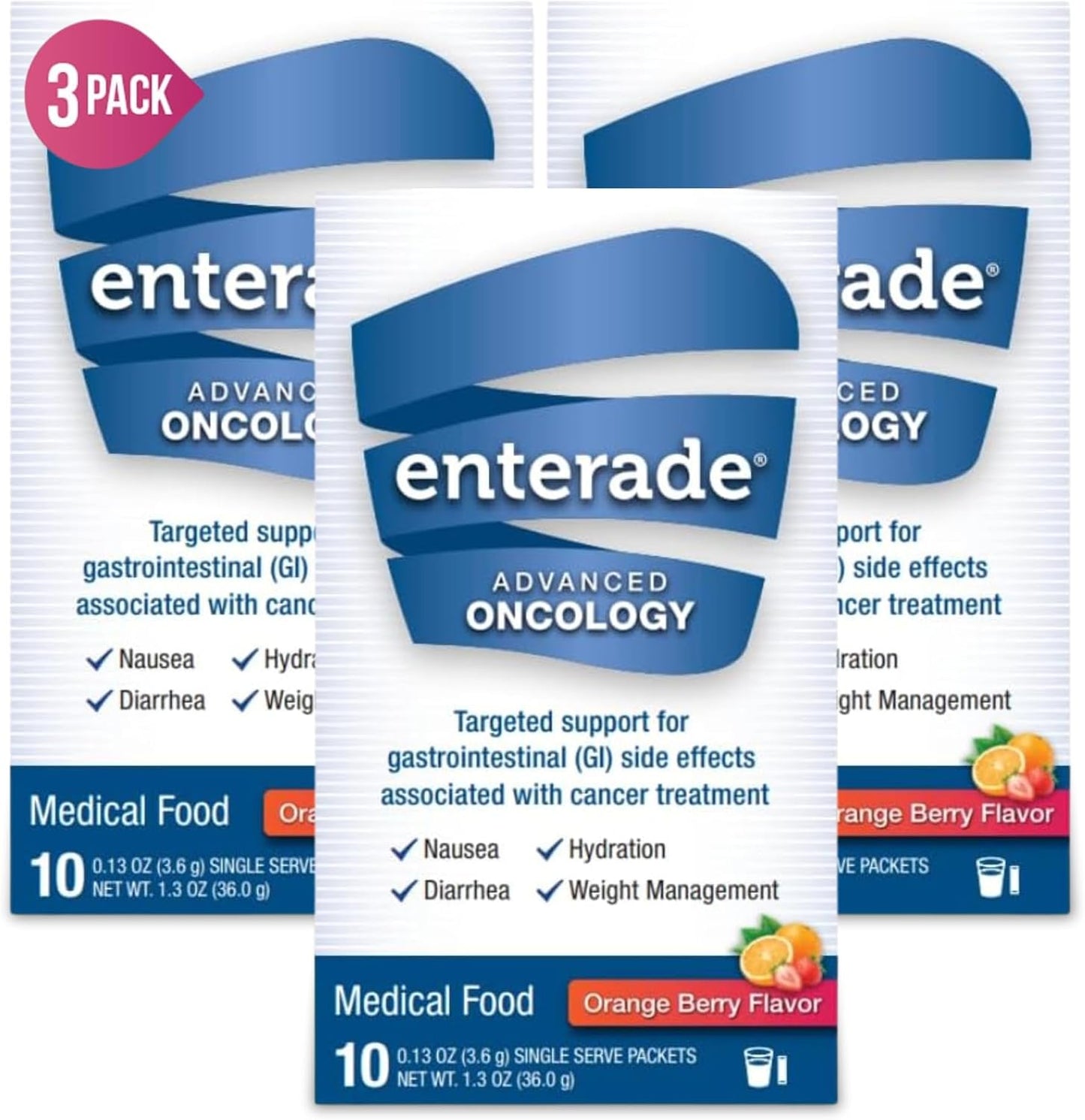 enterade Advanced Oncology Powder Packets, Orange & Berry (3 Boxes, 30 Packets) - görsel 1