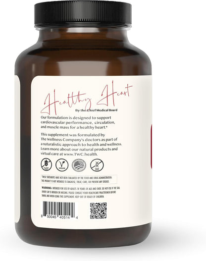 The Wellness Company Healthy Heart - Cardiovascular Support, Nitric Oxide Production & Healthy Cholesterol Levels | 60 Capsules (30 Day Supply)