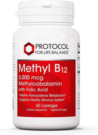 PROTOCOL FOR LIFE BALANCE Methyl B12 1,000mcg - Vitamin B12 for Homocysteine Metabolism & Brain Health - Vegan, Kosher, Halal Lozenges (100 Count)