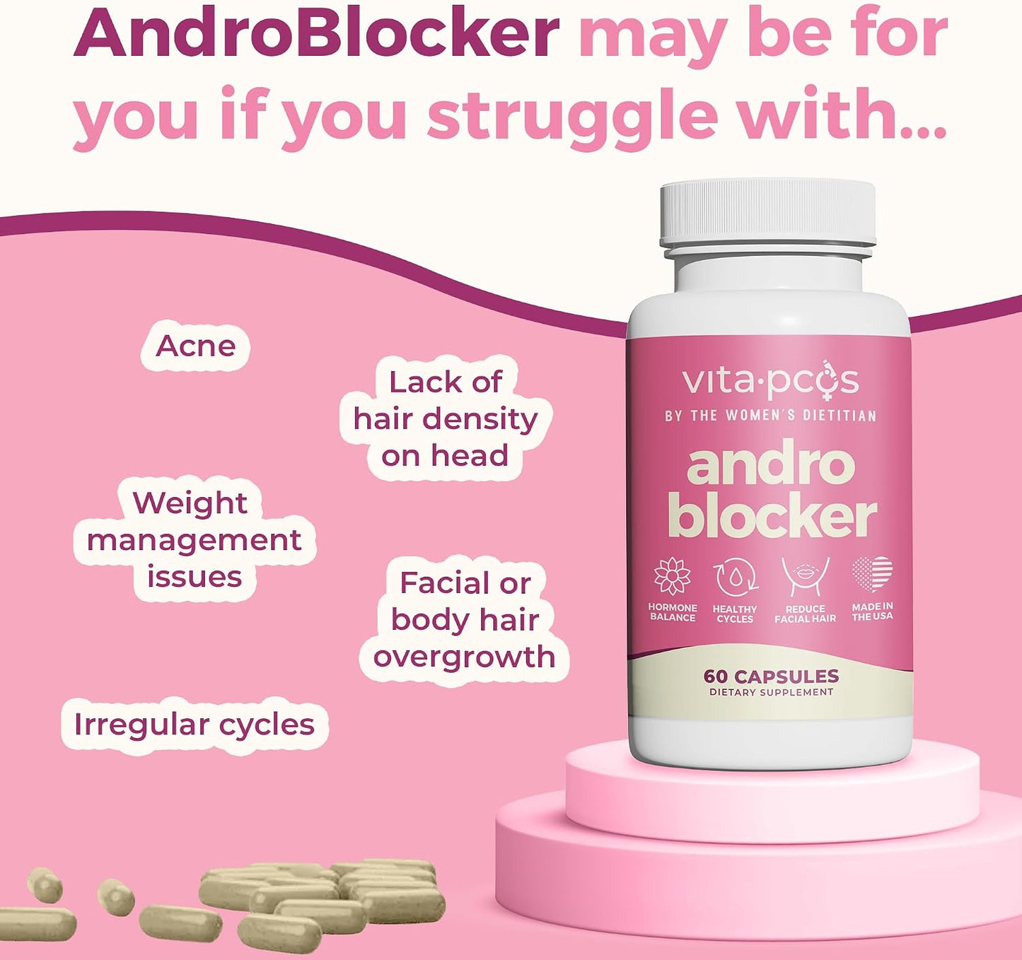 AndroBlocker 8-in-1 Women's Supplement with Inositol & Zinc – 60 Capsules - görsel 4