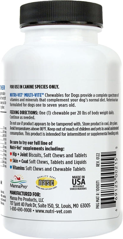 Nutri-Vet Multi-Vite Chewables for Adult Dogs - Daily Multivitamin with Minerals, 60 Chews