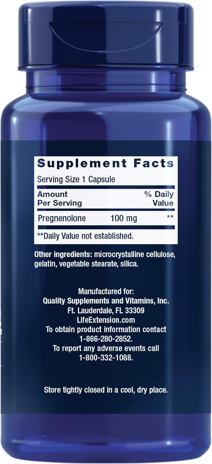 Life Extension Pregnenolone 100 mg – Hormone Balance, Memory & Cognitive Support – 100 Capsules - görsel 2
