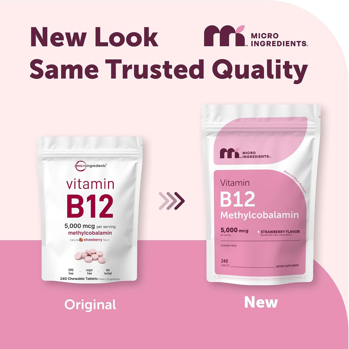 Micro Ingredients Vitamin B12 5,000 mcg Methylcobalamin Chewable Tablets - 240 Count, Natural Strawberry Flavour - görsel 2