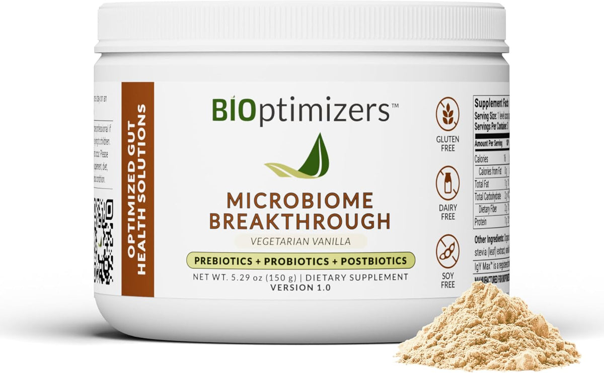 Microbiome Breakthrough Gut Support Powder – Vegetarian Vanilla – with Probiotics, Prebiotics and IgY Max – 30 Servings - görsel 1