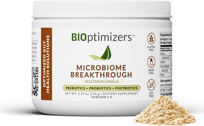 Microbiome Breakthrough Gut Support Powder – Vegetarian Vanilla – with Probiotics, Prebiotics and IgY Max – 30 Servings