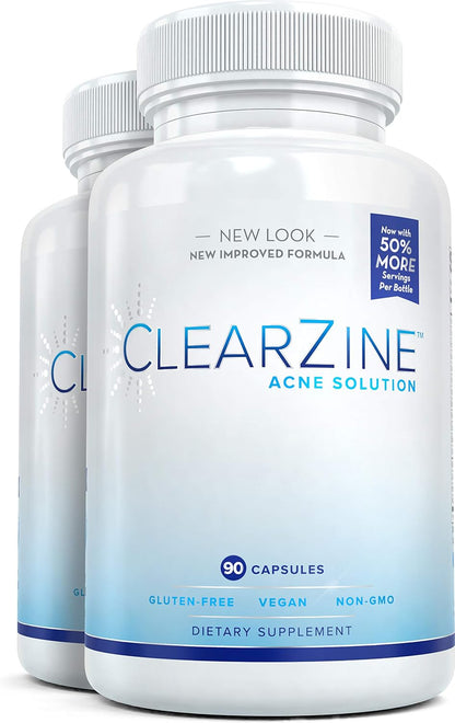 ClearZine Acne Capsules – Clear Skin Supplement for Teens & Adults | Vegan, Gluten-Free, 90 Capsules (2-Pack)