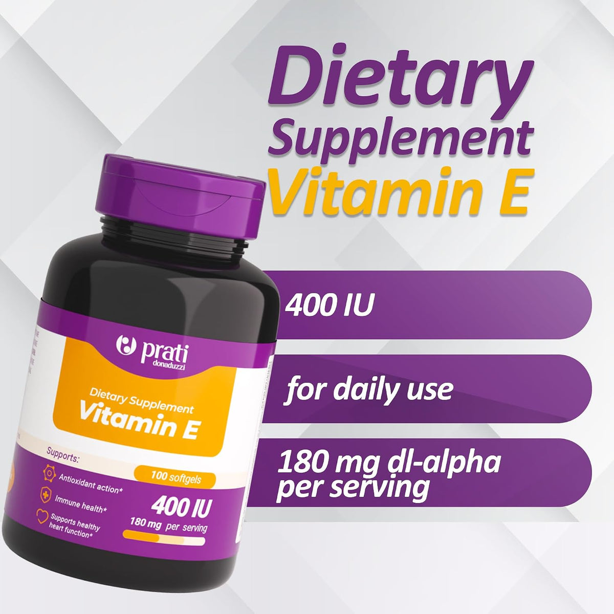 Prati Donaduzzi Vitamin E 100 Soft gel capsules 400 IU (180 mg dl-Alpha) - görsel 2