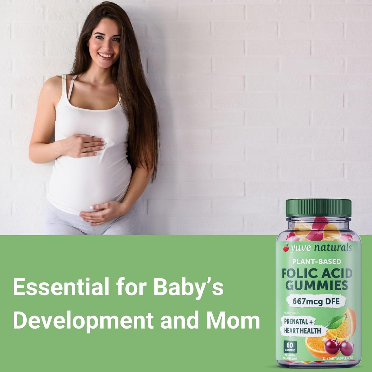 Yuve Prenatal Gummies – Folic Acid 667 mcg DFE – Vegan & Natural – 60 Count - görsel 4