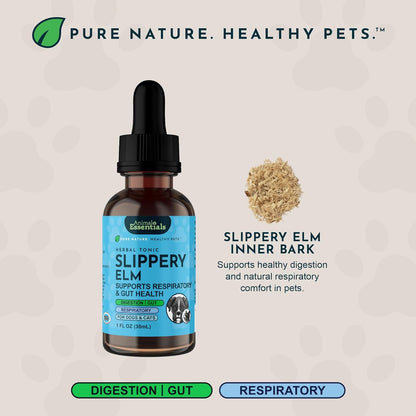 Animal Essentials Organic Slippery Elm Bark Liquid Extract for Dogs and Cats - Digestive and Throat Support - 60 ml