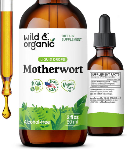 Wild & Organic Motherwort Tincture – Women's Support & Calmness – Alcohol-Free – 2 fl oz (60 ml)