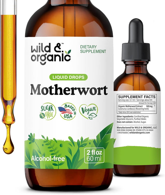 Wild & Organic Motherwort Tincture - Good Mood, Calmness, Women's Support - Vegan, Alcohol-Free - 60 ml
