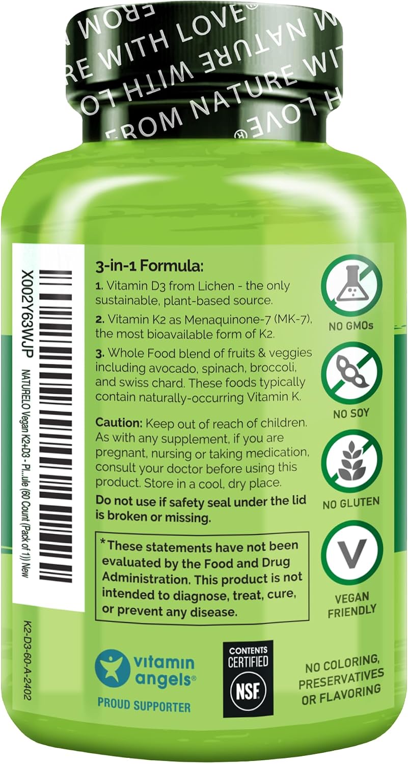 NATURELO Vitamin D3 & K2 - Vegan with Plant-Based D3 from Lichen - Food Supplement for Immune Support, Bone Health, and Heart Health* - Non-GM - Gluten-free - 60 Capsules - görsel 8