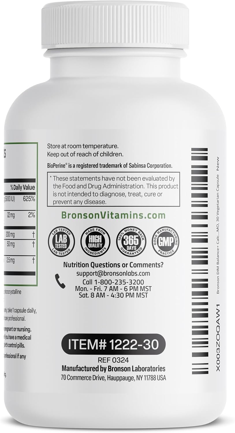 Bronson DIM Balance+ - Oestrogen Metabolism Support with Calcium D-Glucarate, Broccoli Sprout, Vitamin D3, 30 Vegetarian Capsules - görsel 7