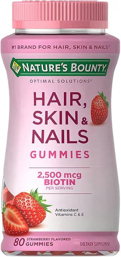 Nature's Bounty Vitamin Biotin Optimal Solutions Hair, Skin and Nails Gummies, 80 Gummies