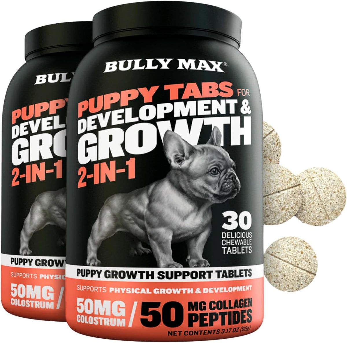 Bully Max 2-in-1 Puppy Vitamins - 30 Chewable Tablets for Growth and Development of Puppies - Multivitamin Treats and Essential Dog Supplements for Small Dogs and Large Breed Growing Pups - 2 Bottles - görsel 1