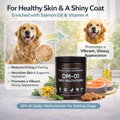 DM-01 Daily Multivitamin for Dogs - Supports Skin & Coat, Joints & Digestion, Beef Flavour, 60 Chews