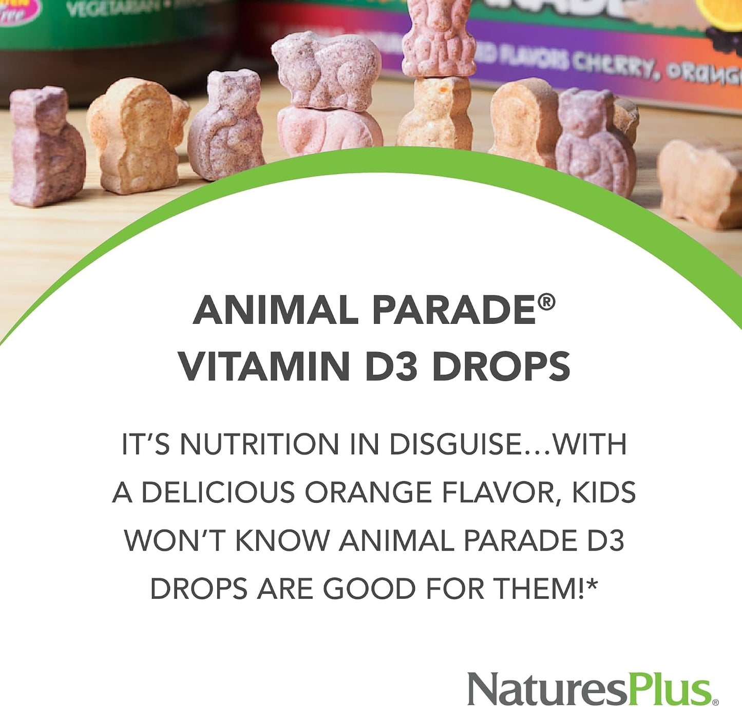 NaturesPlus Animal Parade Liquid Vitamin D3 Drops for Children – 400 IU, Orange Flavour, 10 mL – 365 Servings - görsel 3