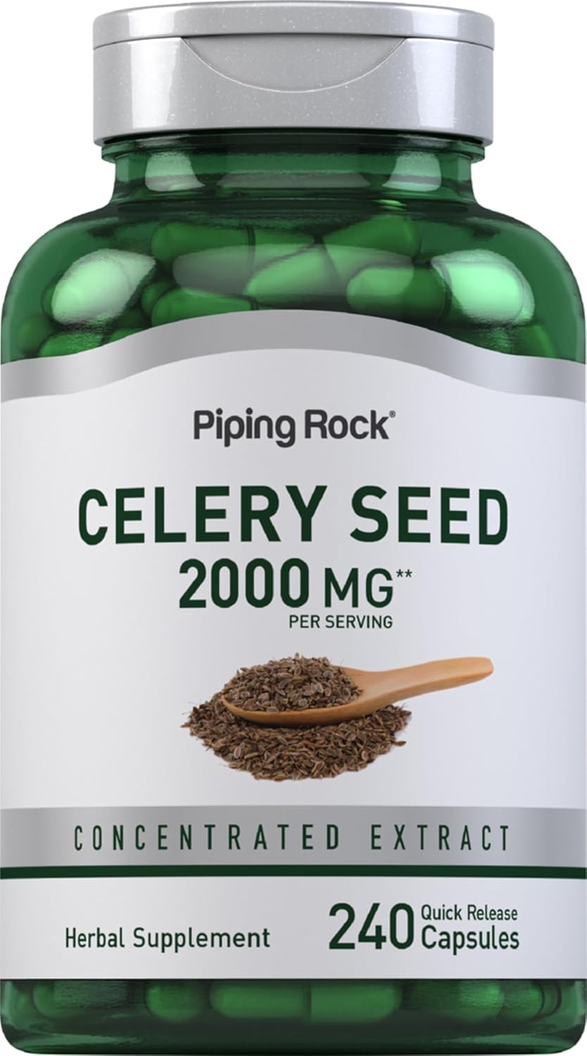 Piping Rock Celery Seed Extract Capsules, 240 Capsules, Non-GMO, Gluten-free, Concentrated Formula - görsel 1