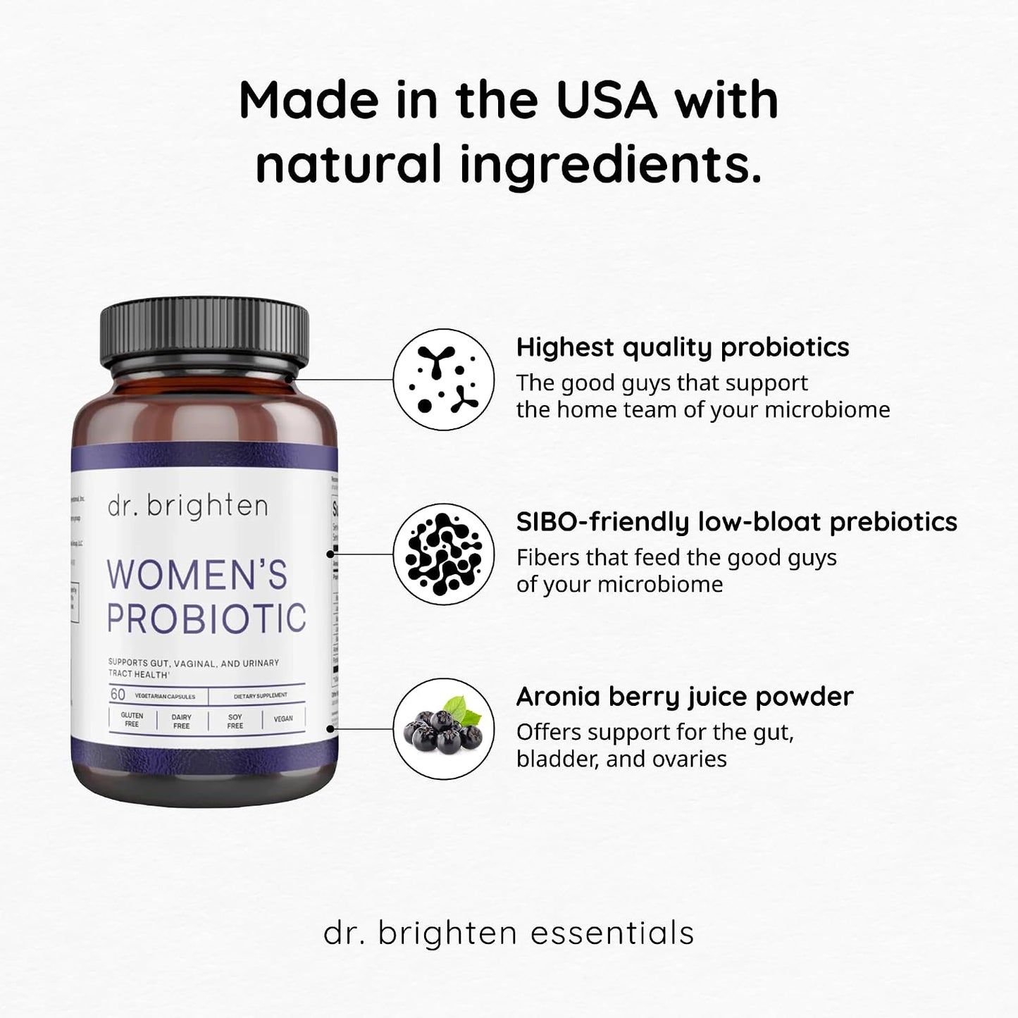 Dr. Brighten Women's Probiotic - Probiotics & Prebiotics with Antioxidants for Balanced Hormones and Female Microbiome, 60 Capsules - görsel 4