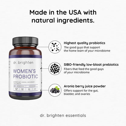 Dr. Brighten Women's Probiotic - Probiotics & Prebiotics with Antioxidants for Balanced Hormones and Female Microbiome, 60 Capsules