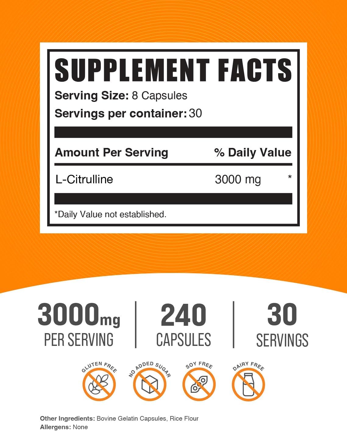 BulkSupplements L-Citrulline 3000mg Capsules - 240 Capsules, Gluten-free - görsel 2
