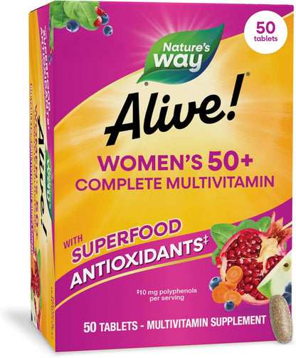 Nature's Way Alive! Women's 50 Plus Complete Multivitamin Tablets - Daily Vitamin for Women 50+ with 21 Essential Nutrients and Superfood Antioxidants, 130 Tablets