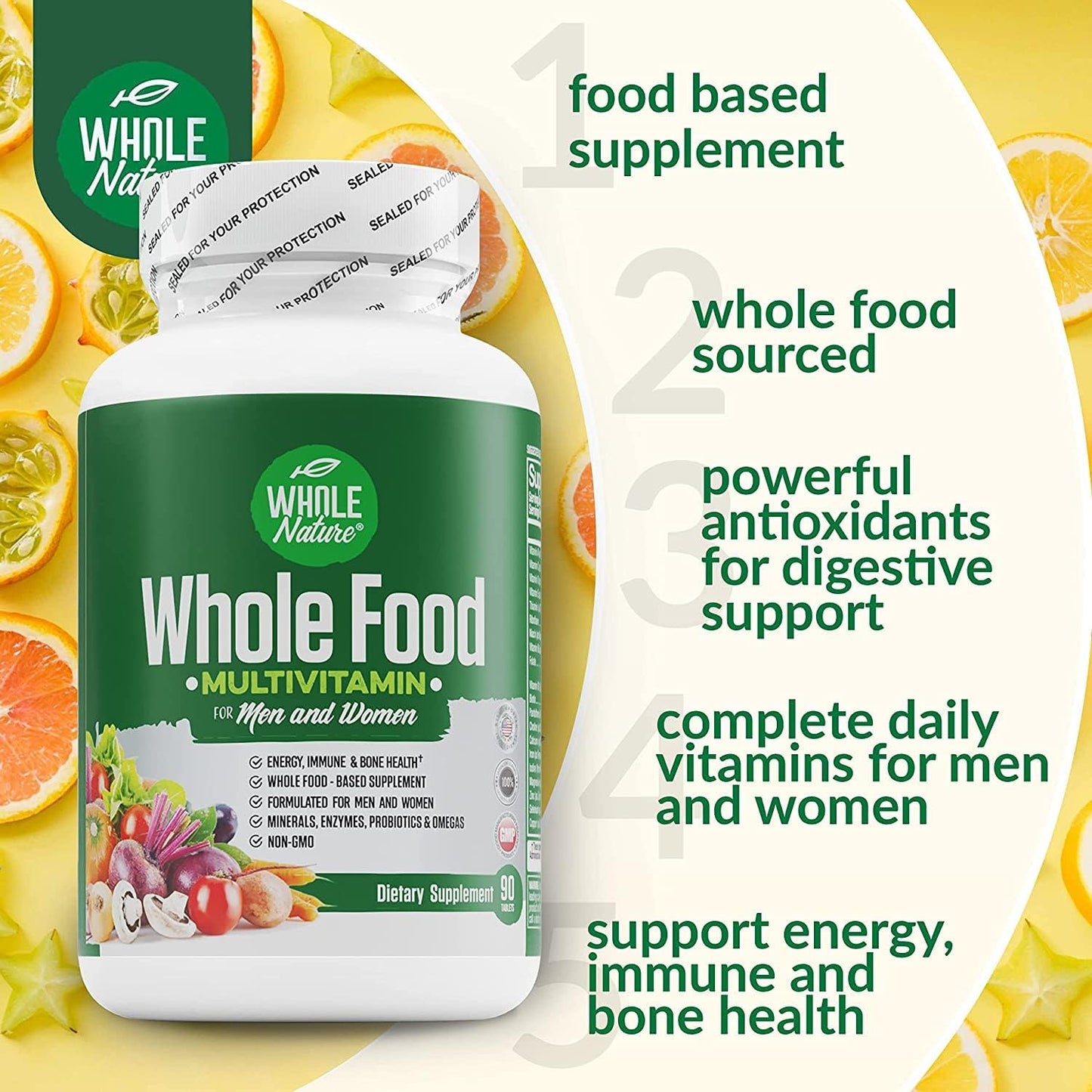 Whole Food Multivitamin for Men and Women - Complete Daily Superfood Vitamins Plus Minerals, Digestive Enzymes, Probiotics and Omegas (3-Pack) - görsel 6