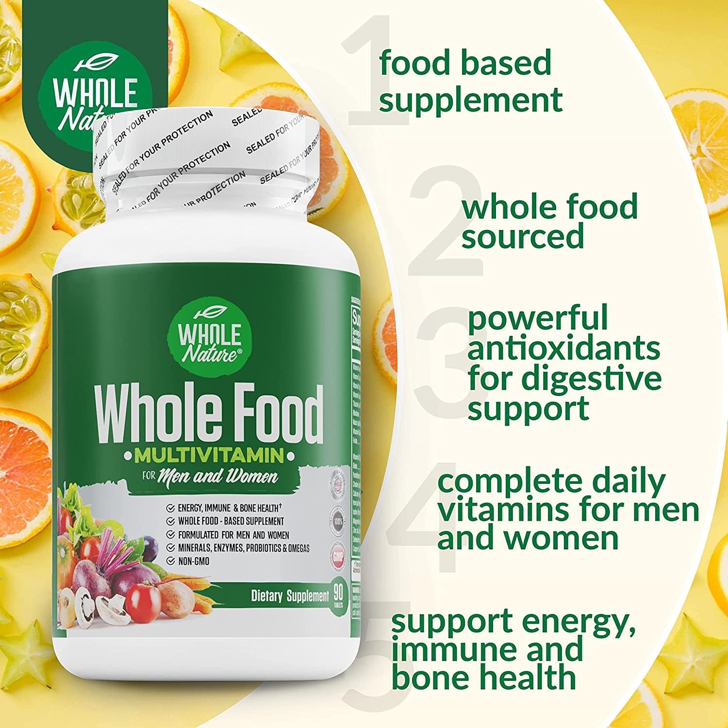 Whole Food Multivitamin for Men and Women - Complete Daily Superfood Vitamins Plus Minerals, Digestive Enzymes, Probiotics and Omegas (3-Pack) - görsel 6