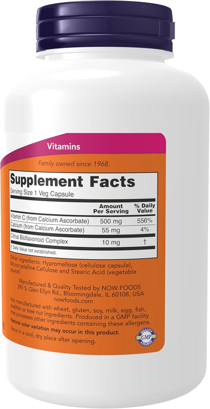 NOW Foods Vitamin C-500 Calcium Ascorbate with Bioflavonoids – 250 Vegetable Capsules