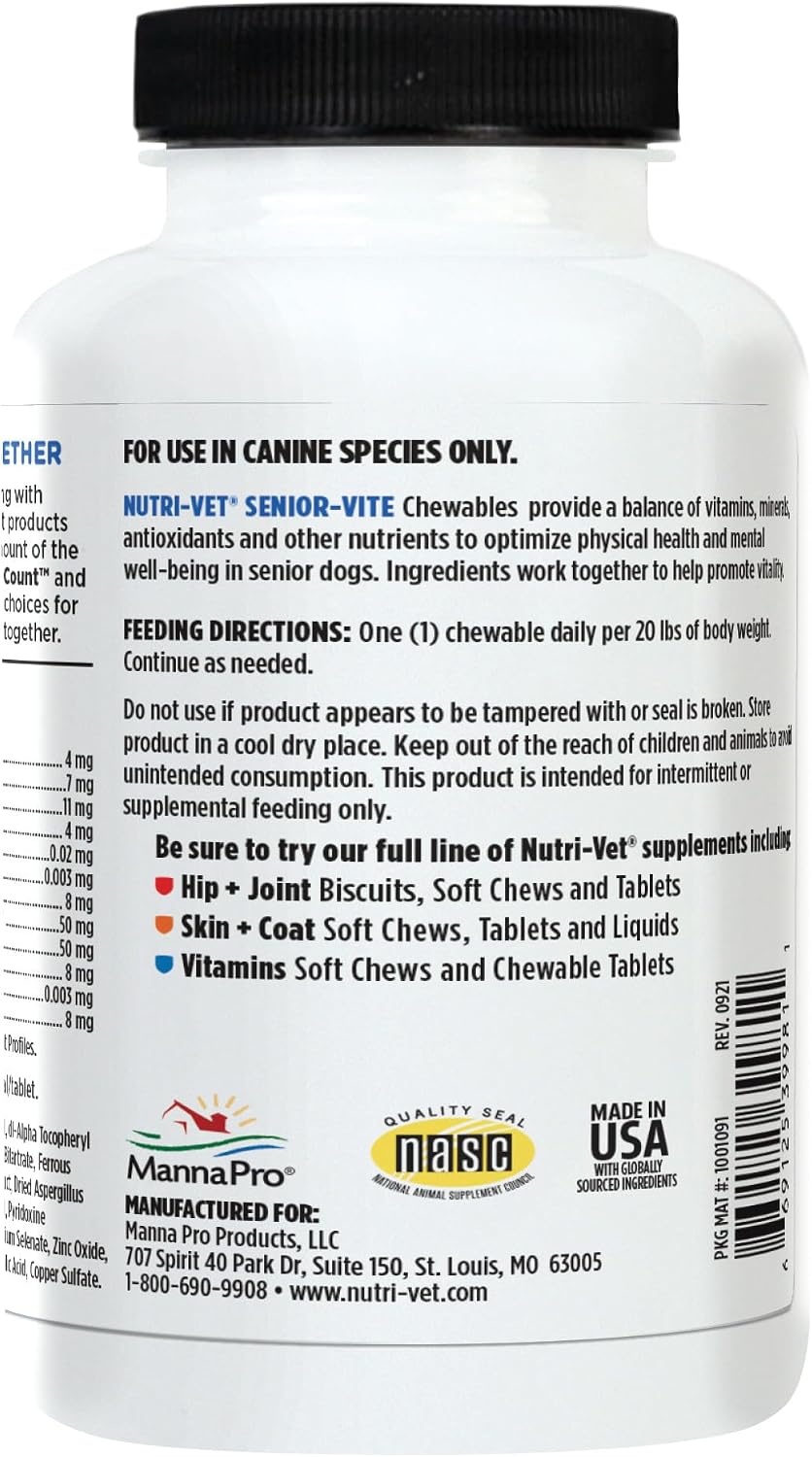 Nutri-Vet Senior-Vite Multivitamin for Senior Dogs, 120 Chewable Tablets - görsel 8