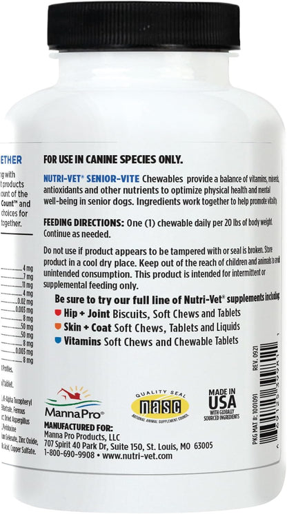 Nutri-Vet Senior-Vite Multivitamin for Senior Dogs, 120 Chewable Tablets