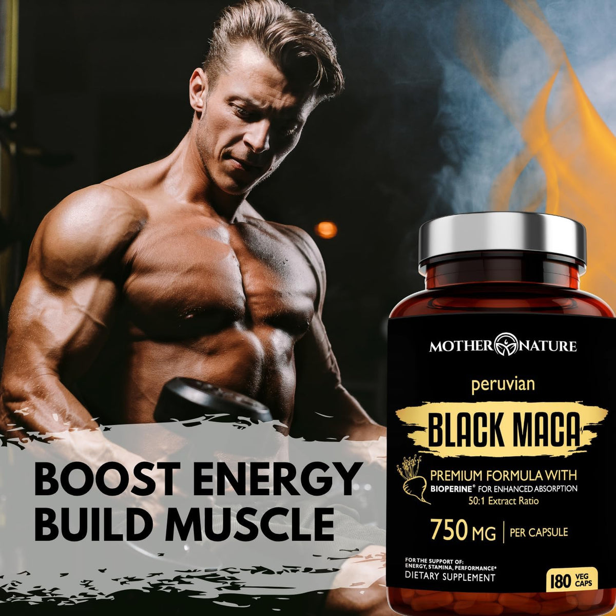 Organic Raw Black Maca 750mg with BioPerine, Energy and Performance, 180 Capsules - görsel 5