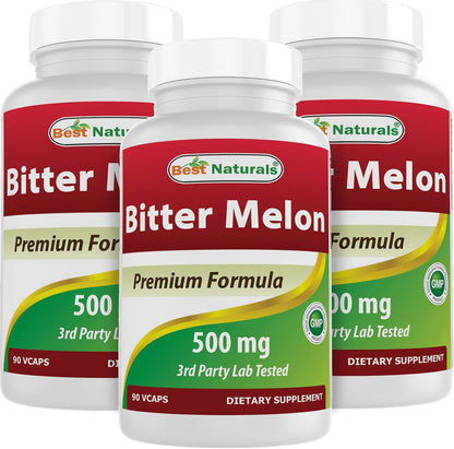 Best Naturals Bitter Melon 500 mg - 90 Vegetable Capsules (Pack of 3)