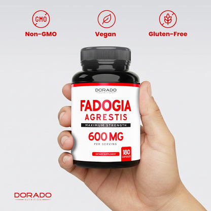 Fadogia Agrestis 600mg Extract - Maximum Strength - 180 Vegan Capsules