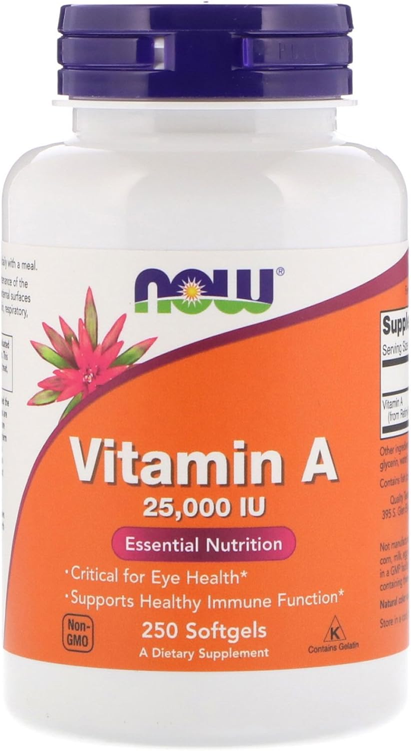 Now Foods Vitamin A 25,000 IU from Fish Liver Oil, 250 Softgels (Pack of 2) - görsel 1