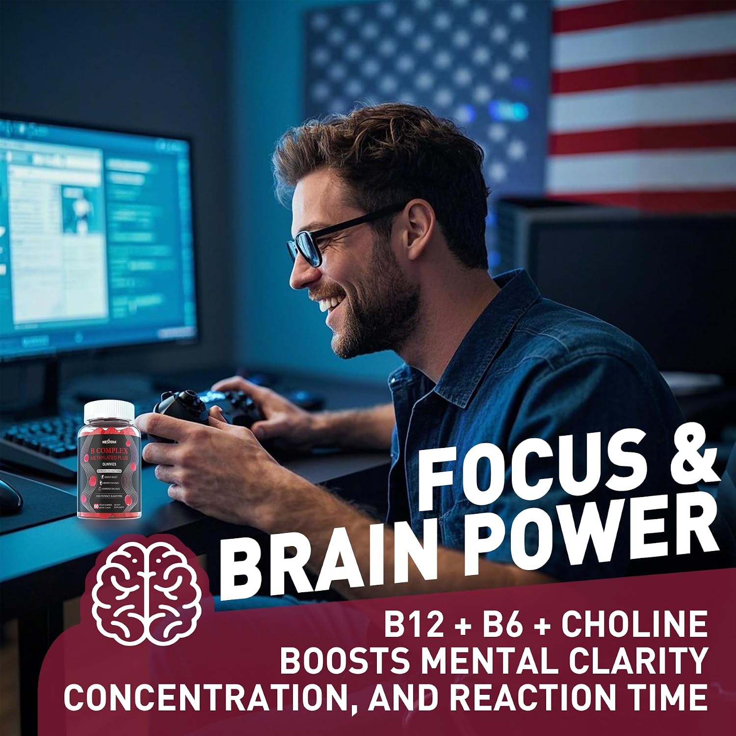 Nextdia Brain and Mood Support Gummies - Super Vitamin B Complex with Methylated B12 and Folate - görsel 6